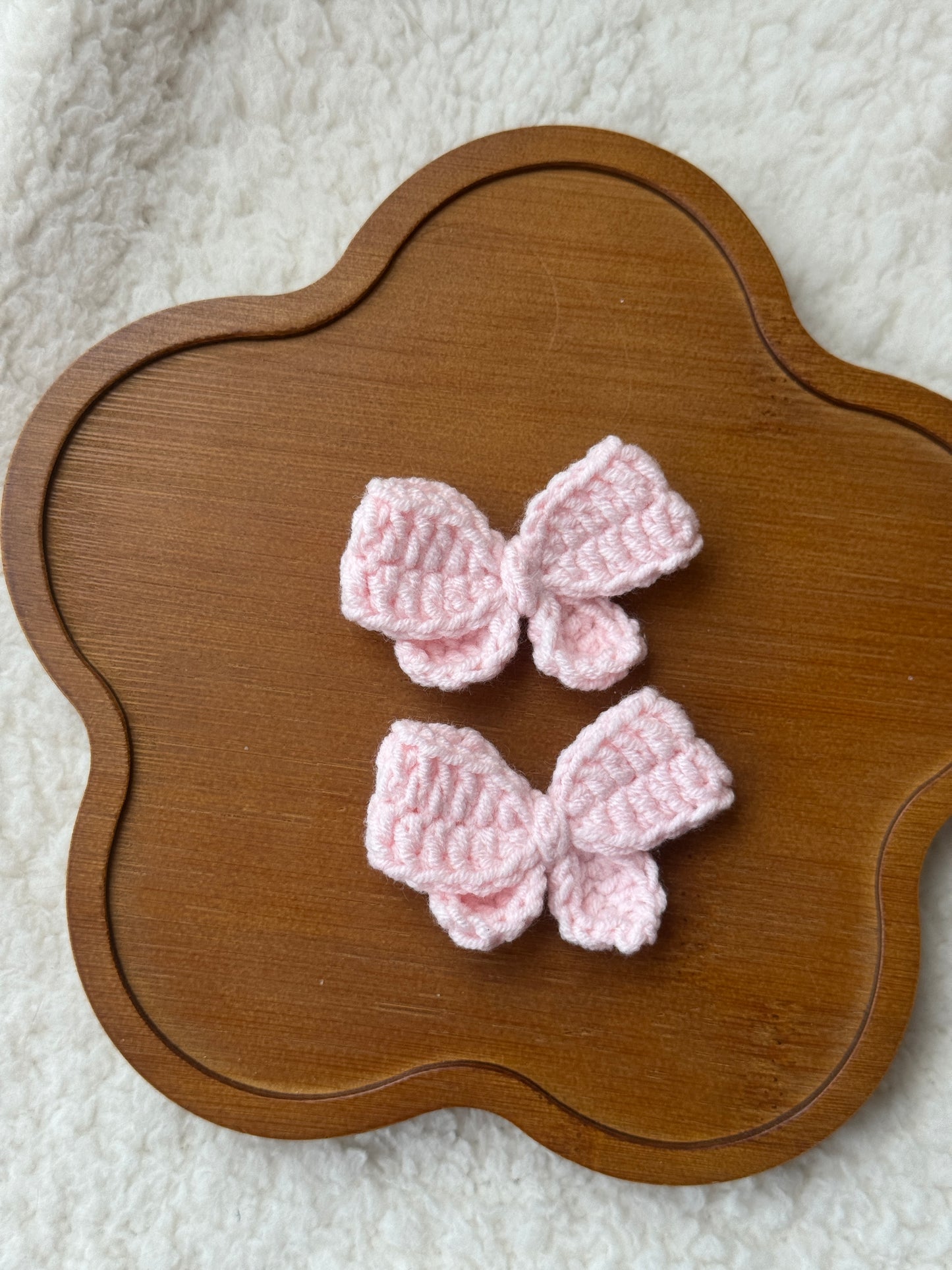 A Paif of Pink Bow Clip for Jellycat Peanut | Custom Colour Crochet Hair Bow Accessory