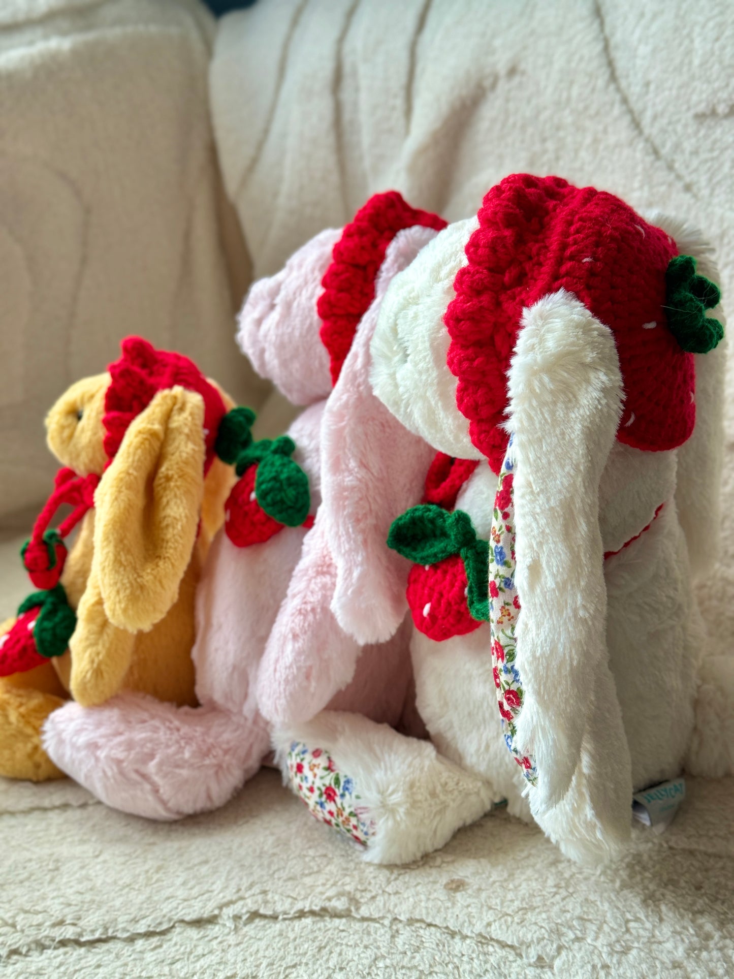 Crochet Strawberry Hat and Bag Set for Jellycat Bashful Bunny