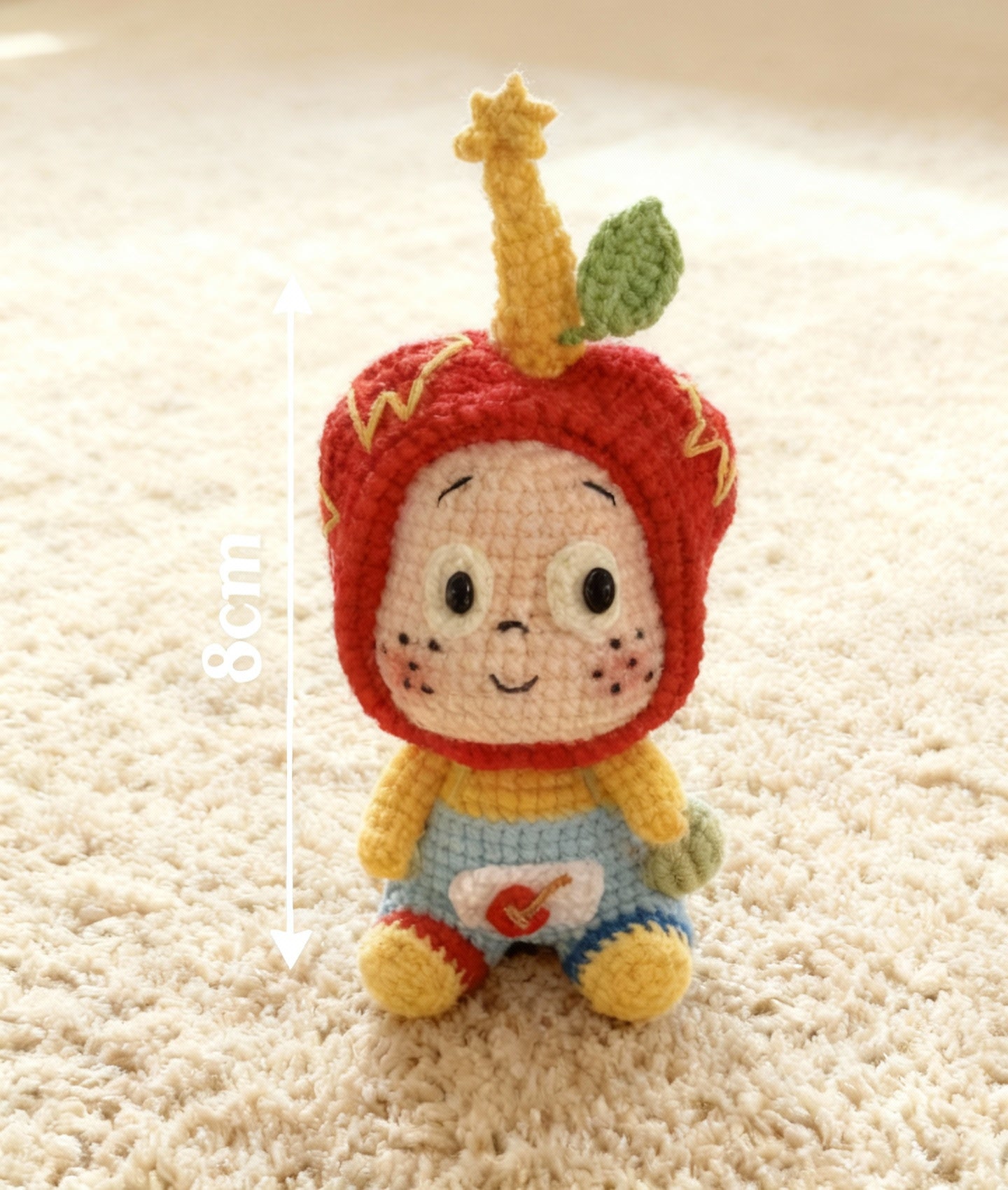 Crochet mini plush showing 8 cm height