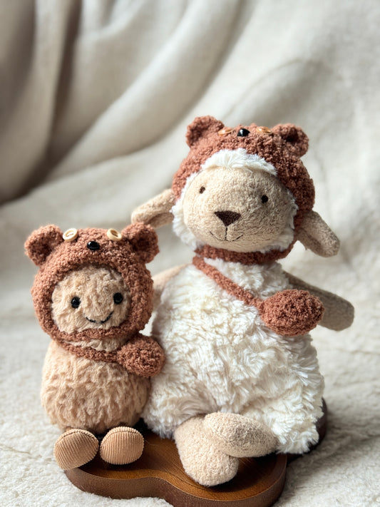 Bear Hat & Bag Set for Jellycat Lollie Lamb and Peanut (Similar Size Plushies)