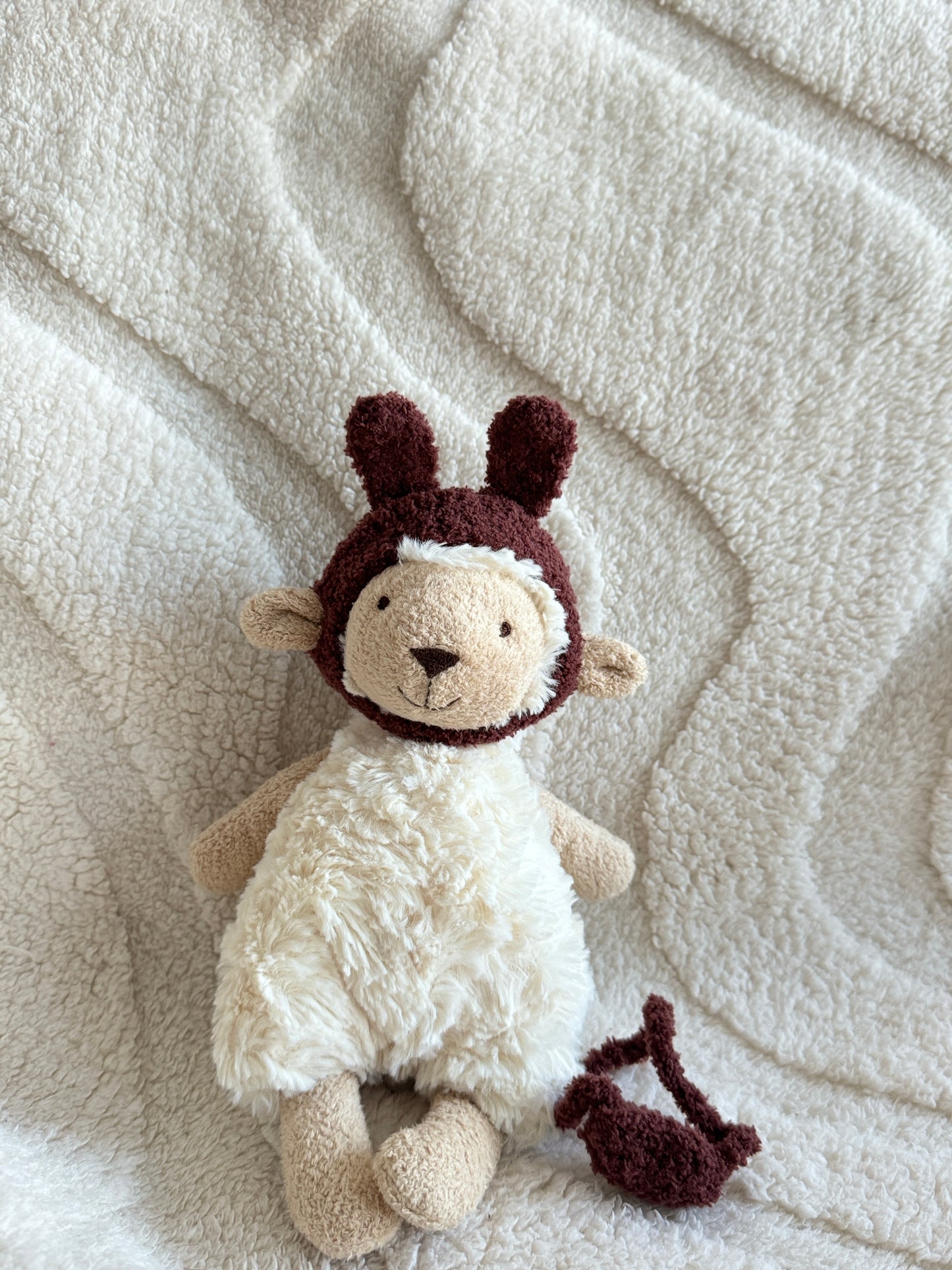 Cream and Brown Bunny Bonnet for Jellycat Lollie Lamb | Crochet Rabbit Hat Outfit