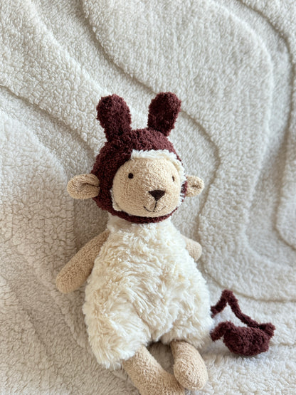 Cream and Brown Bunny Bonnet for Jellycat Lollie Lamb | Crochet Rabbit Hat Outfit