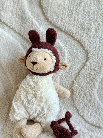 Cream and Brown Bunny Bonnet for Jellycat Lollie Lamb | Crochet Rabbit Hat Outfit