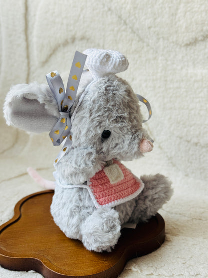 Chef Outfit for Jellycat Yummy Mouse (fit for any yummy plush) – Crochet Hat & Apron Set