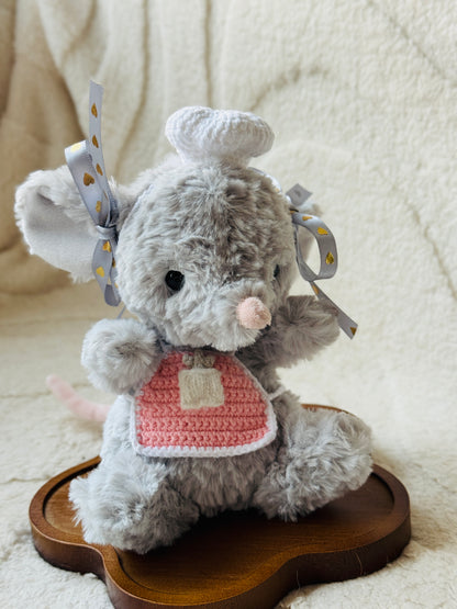 Chef Outfit for Jellycat Yummy Mouse (fit for any yummy plush) – Crochet Hat & Apron Set
