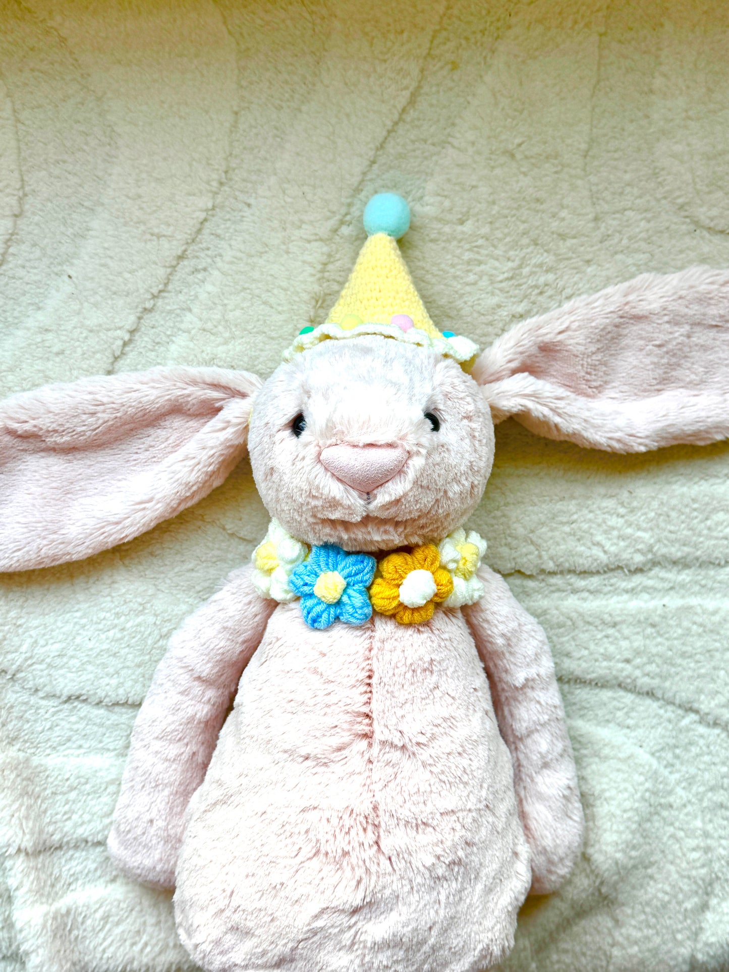 Colorful Flower Collar or Headband and Hat for Jellycat Bashful Bunny or Bartholomew Bear