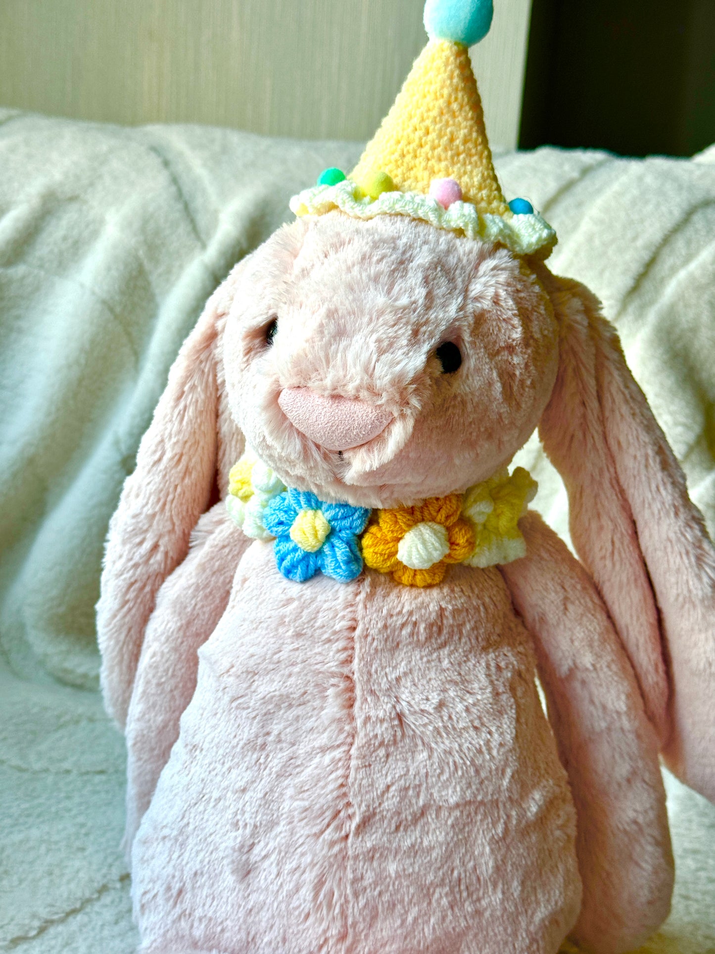 Colorful Flower Collar or Headband and Hat for Jellycat Bashful Bunny or Bartholomew Bear