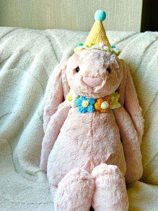 Colorful Flower Collar or Headband and Hat for Jellycat Bashful Bunny or Bartholomew Bear