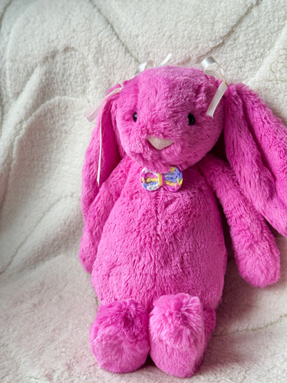 Crochet Bowtie for Jellycat Bunnies - Pastel Rainbow Yarn Bow Accessory
