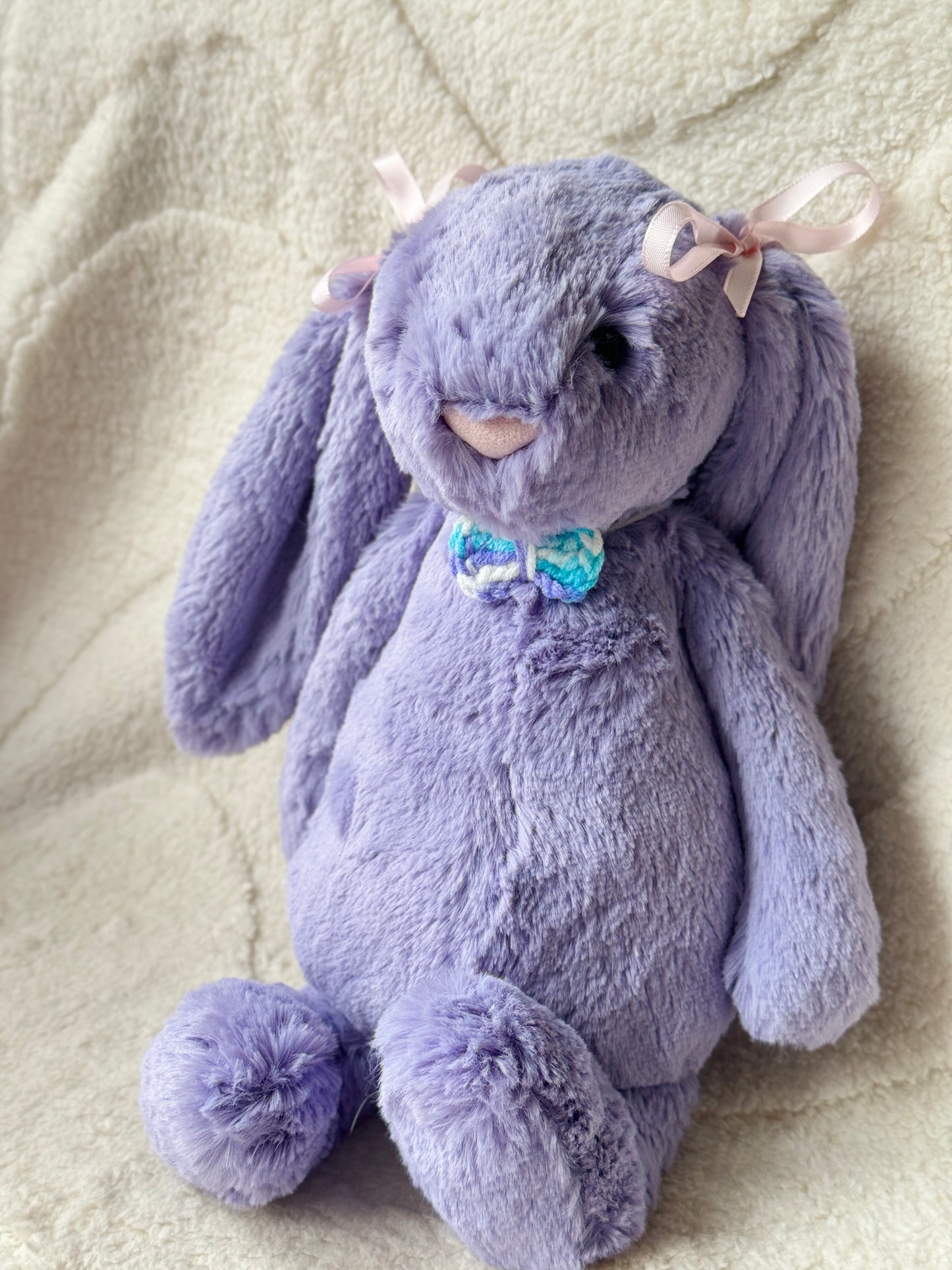 Crochet Bowtie for Jellycat Bunnies - Pastel Rainbow Yarn Bow Accessory