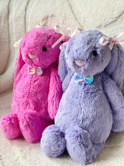 Crochet Bowtie for Jellycat Bunnies - Pastel Rainbow Yarn Bow Accessory