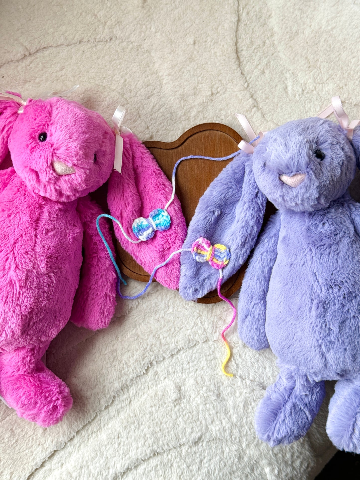 Crochet Bowtie for Jellycat Bunnies - Pastel Rainbow Yarn Bow Accessory