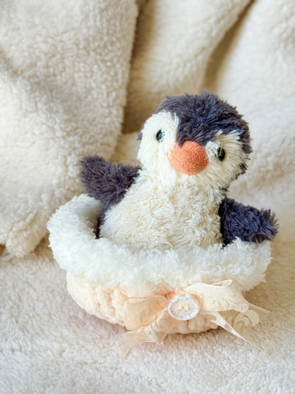 Crochet Plush Nest – Soft Beige Cozy Bed for Jellycat and Plush Toys