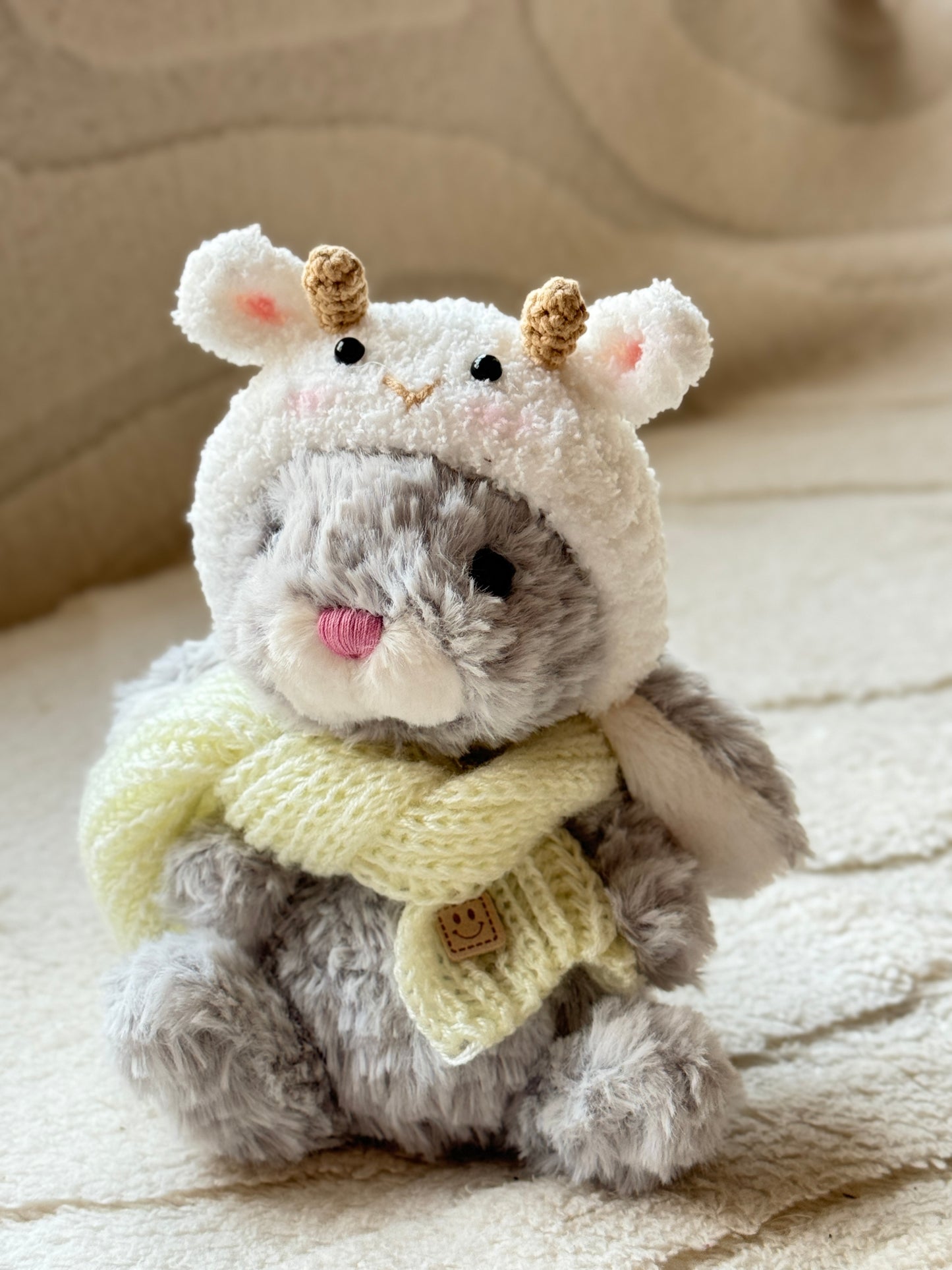 Crochet Goat Outfit for Jellycat Bunny – Cozy Animal Hat and Scarf