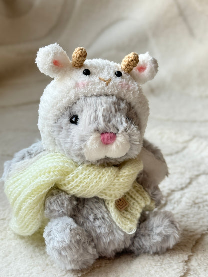 Crochet Goat Outfit for Jellycat Bunny – Cozy Animal Hat and Scarf