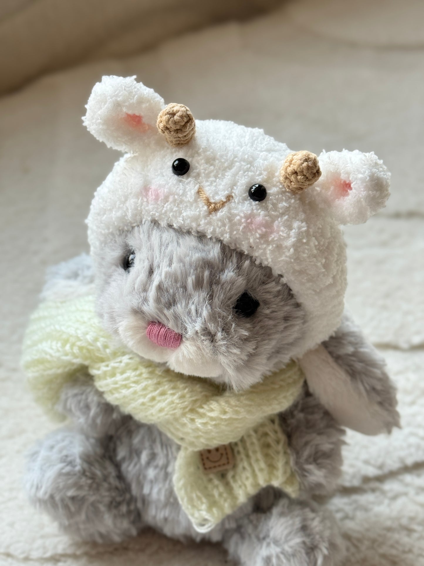 Crochet Goat Outfit for Jellycat Bunny – Cozy Animal Hat and Scarf