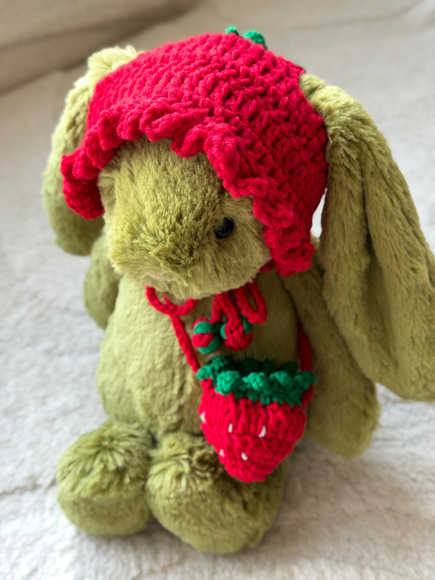 Crochet Strawberry Hat and Bag Set for Jellycat Bashful Bunny