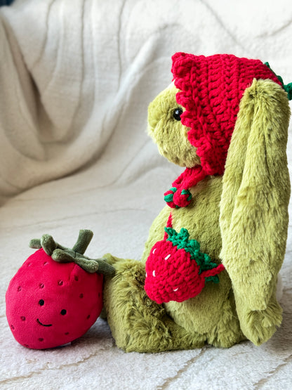 Crochet Strawberry Hat and Bag Set for Jellycat Bashful Bunny