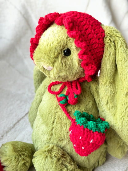 Crochet Strawberry Hat and Bag Set for Jellycat Bashful Bunny
