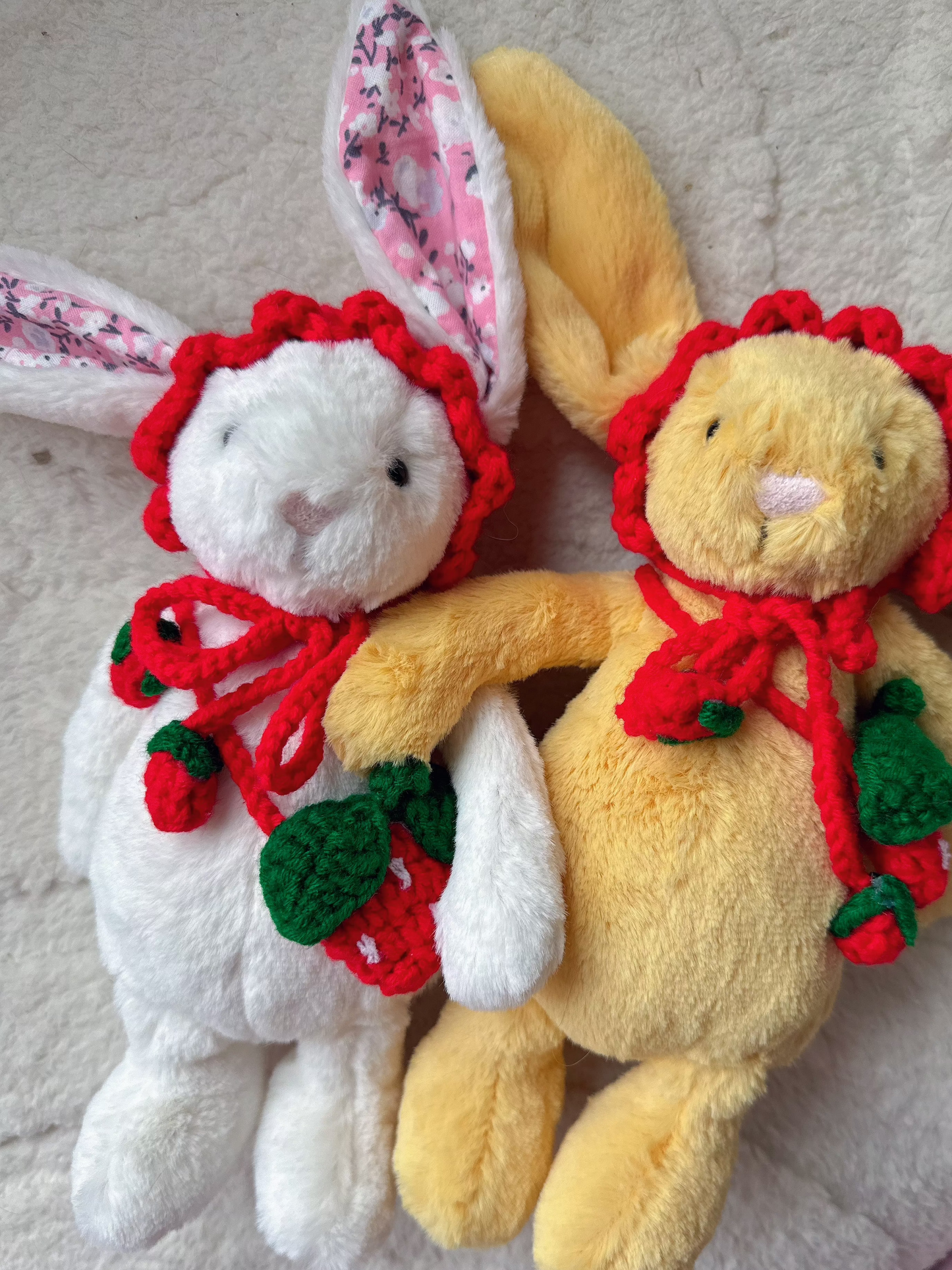 Crochet Strawberry Hat and Bag Set for Jellycat Bashful Bunny