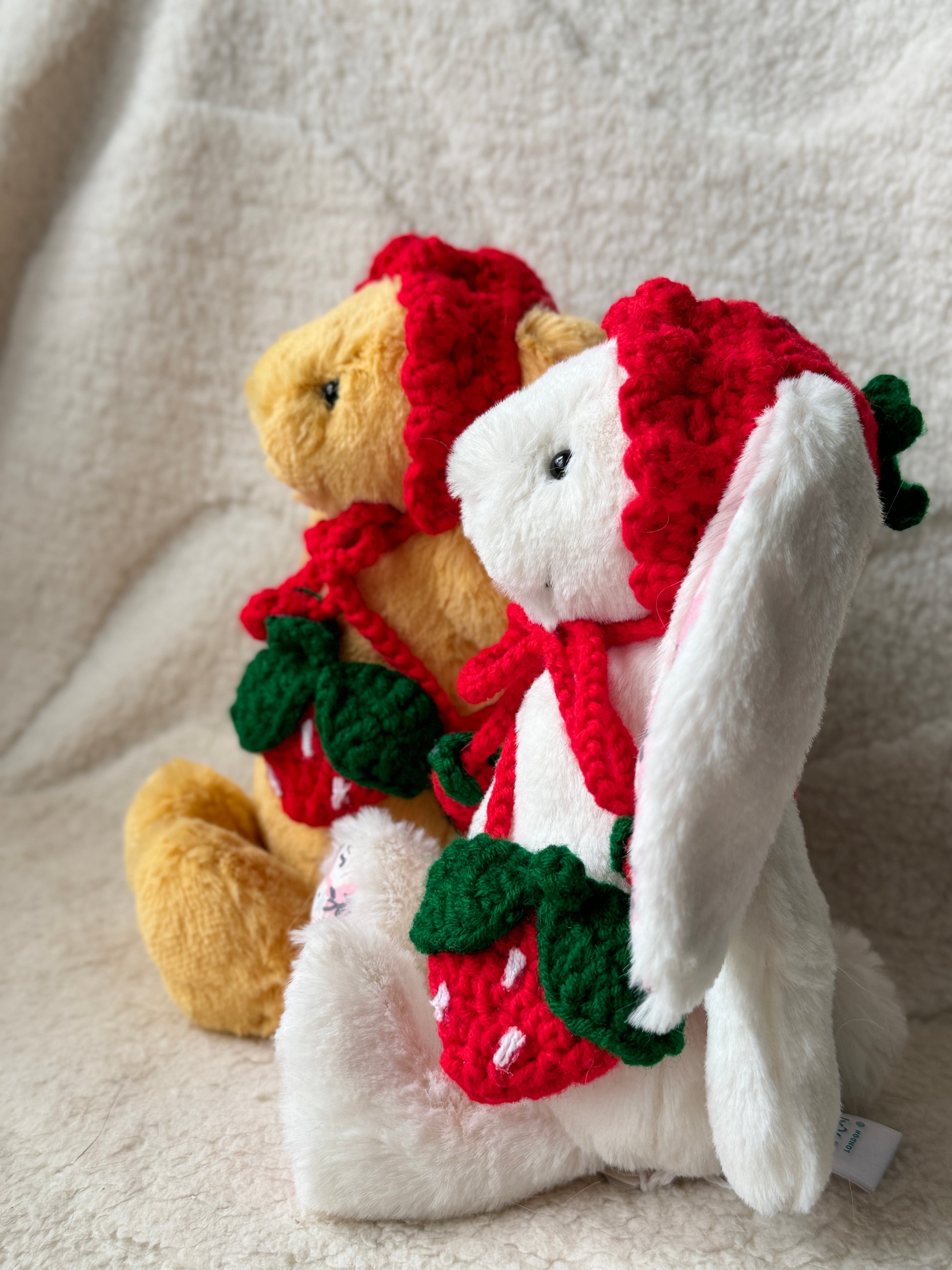 Crochet Strawberry Hat and Bag Set for Jellycat Bashful Bunny