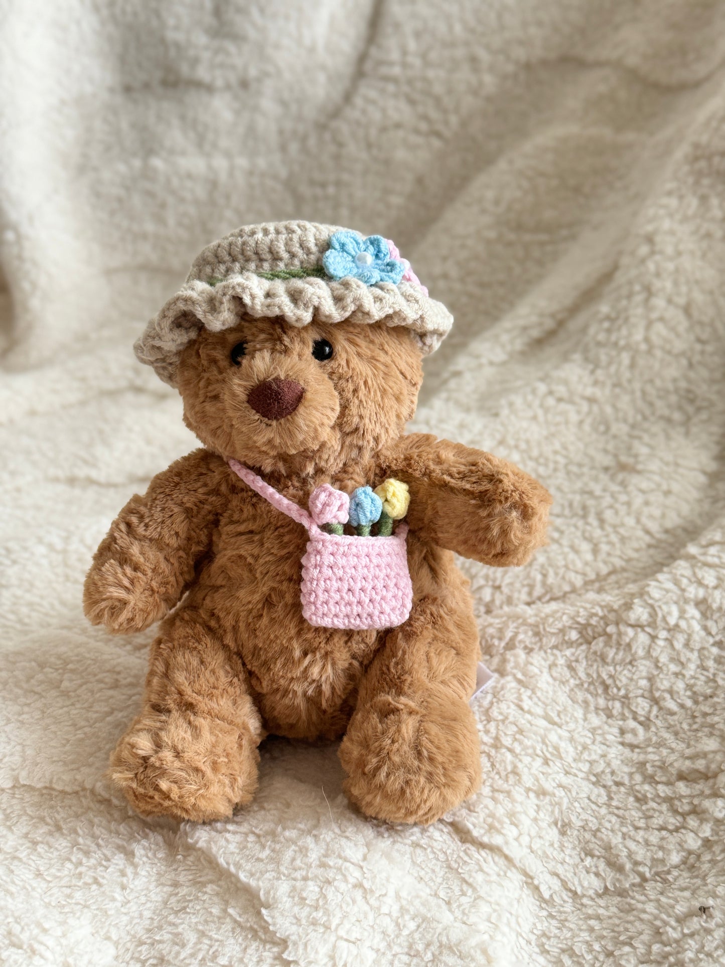 Crochet Sunhat & Mini Bag Set for Jellycat Peanut  – Fit for Similar 15cm Plushie