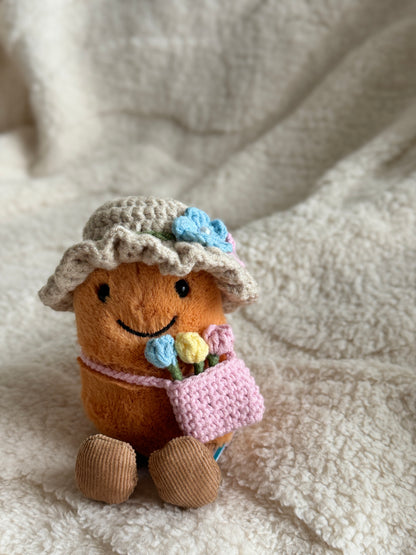 Crochet Sunhat & Mini Bag Set for Jellycat Peanut  – Fit for Similar 15cm Plushie