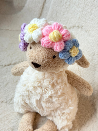 🌸 Crochet Floral Headband for Jellycat Lollie Lamb Small Size  – Adjustable & Adorable! 🌼