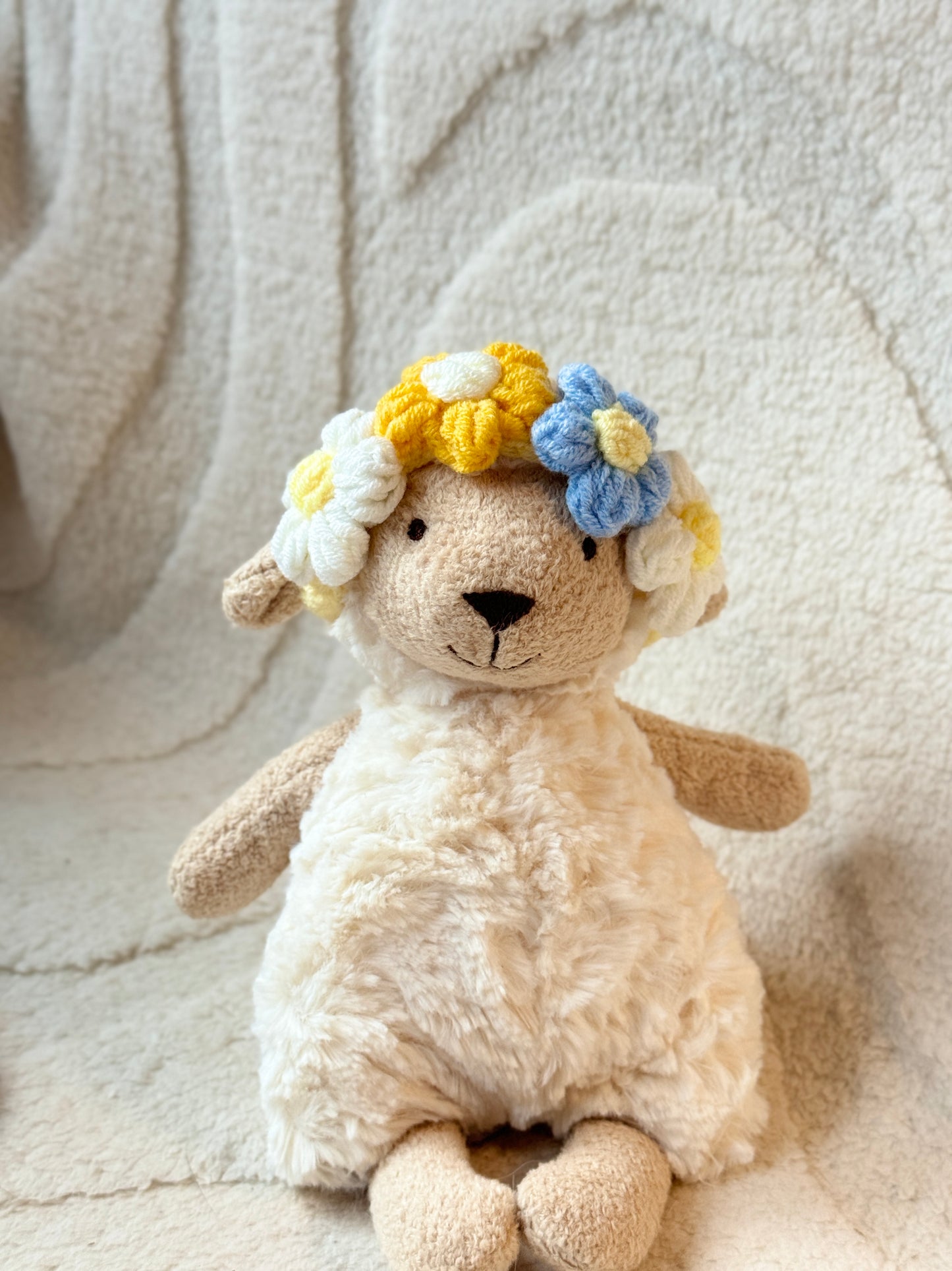 🌸 Crochet Floral Headband for Jellycat Lollie Lamb Small Size  – Adjustable & Adorable! 🌼