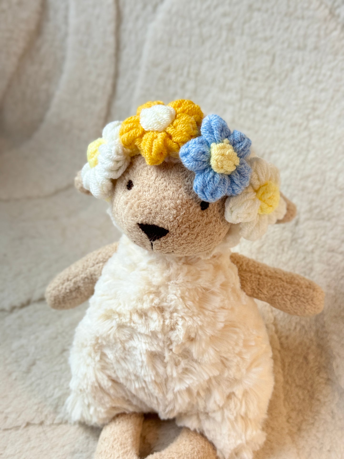 🌸 Crochet Floral Headband for Jellycat Lollie Lamb Small Size  – Adjustable & Adorable! 🌼