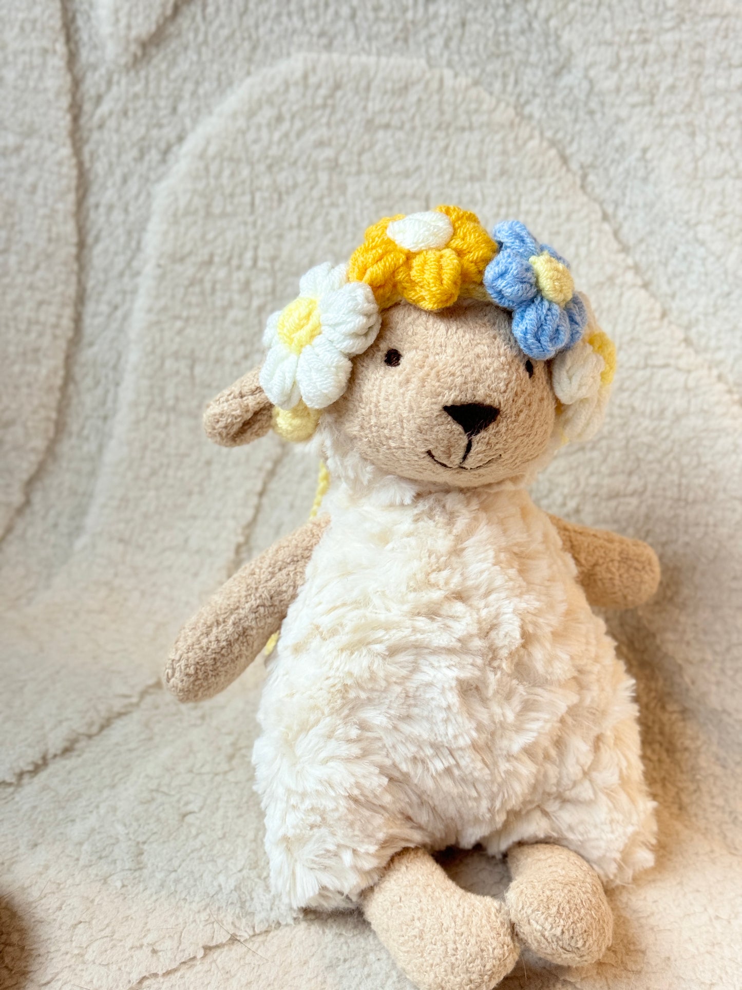 🌸 Crochet Floral Headband for Jellycat Lollie Lamb Small Size  – Adjustable & Adorable! 🌼
