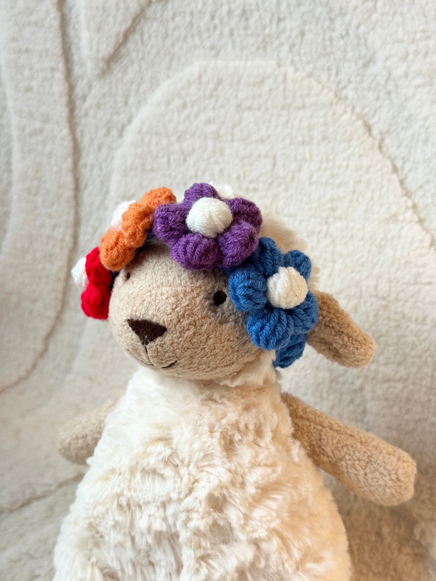 🌸 Crochet Floral Headband for Jellycat Lollie Lamb Small Size  – Adjustable & Adorable! 🌼