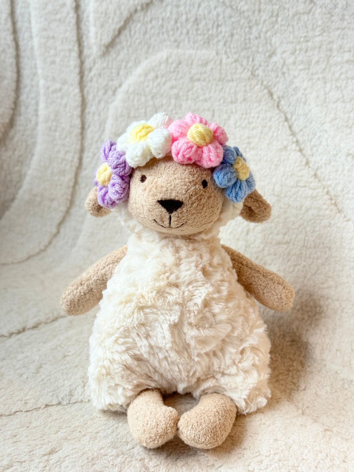 🌸 Crochet Floral Headband for Jellycat Lollie Lamb Small Size  – Adjustable & Adorable! 🌼