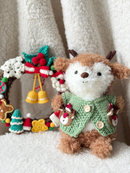 Green Reindeer Christmas Cardigan for Jellycat Littles & Junior Bartholomew