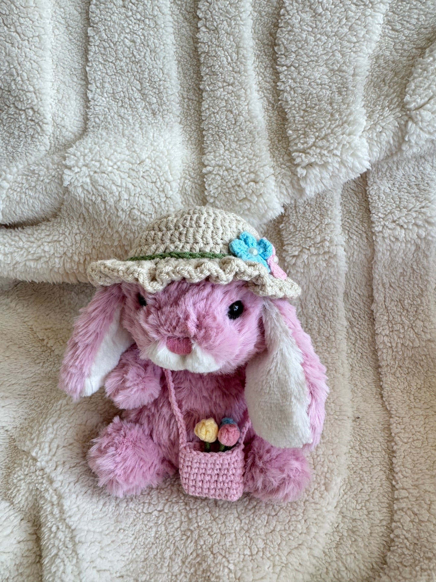 Crochet Sunhat & Mini Bag Set for Jellycat Peanut  – Fit for Similar 15cm Plushie