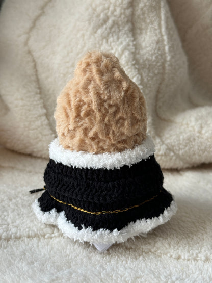 Jellycat Peanut Crochet Cape | Handmade Black & White Cloak with Gold Braid (Fits 15–20 cm)