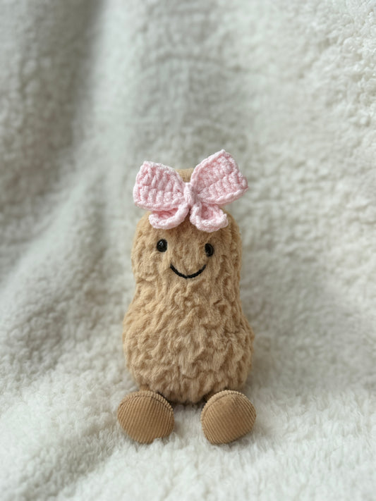 A Paif of Pink Bow Clip for Jellycat Peanut | Custom Colour Crochet Hair Bow Accessory