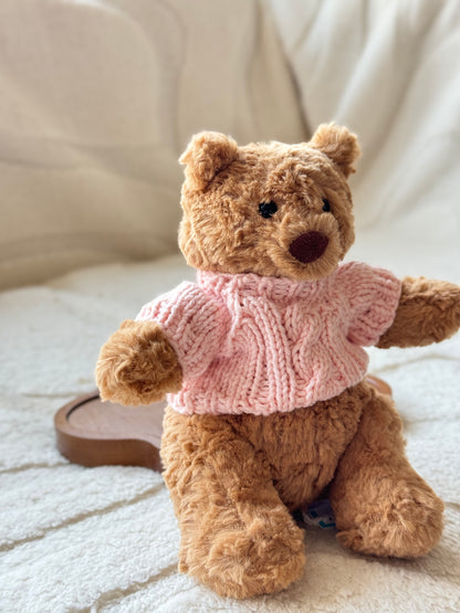 Pink Cable-Knit Jumper for Jellycat Bartholomew Bear – Cozy & Cute Sweater