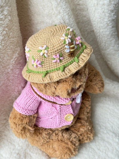 Spring Blossom Crochet Outfit Pink Set for Jellycat Bart Bear – Hat & Floral Accessory