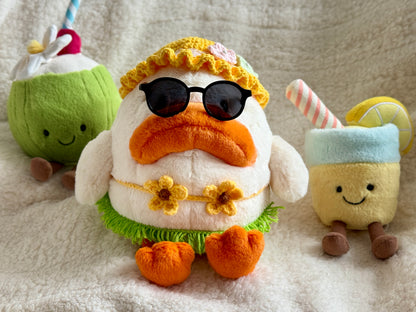 Summer Outfit for Jellycat Dulia Duck & Ricky Rain Frog – Bikini, Grass Skirt & Hat Set