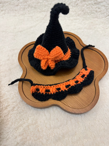Halloween Witch Hat & Collar Crochet Outfit for Jellycat Plush (Fits 15–18cm)