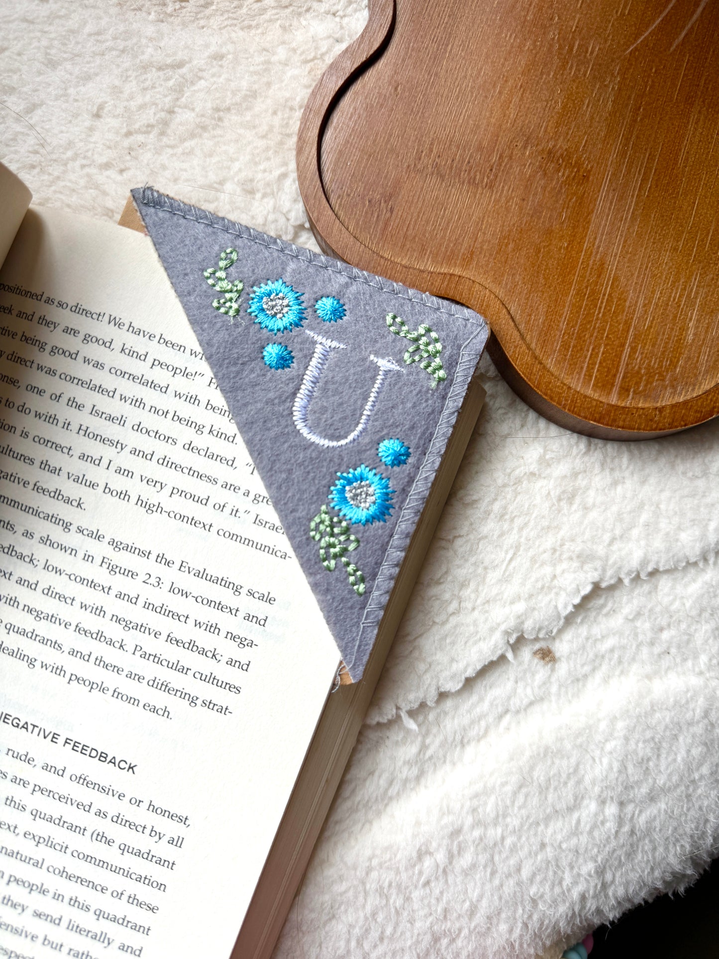 Embroidered Felt Corner Bookmark – Personalized Initial and Floral Design - Birth Flower Gift