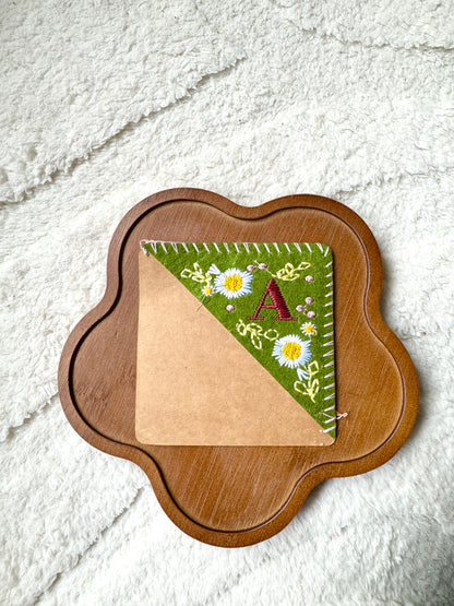 Embroidered Felt Corner Bookmark – Personalized Initial and Floral Design - Birth Flower Gift