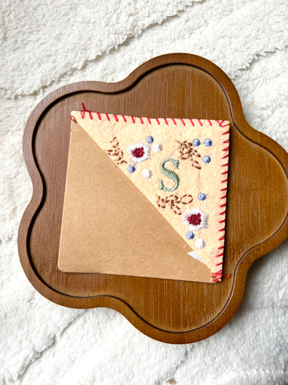 Embroidered Felt Corner Bookmark – Personalized Initial and Floral Design - Birth Flower Gift