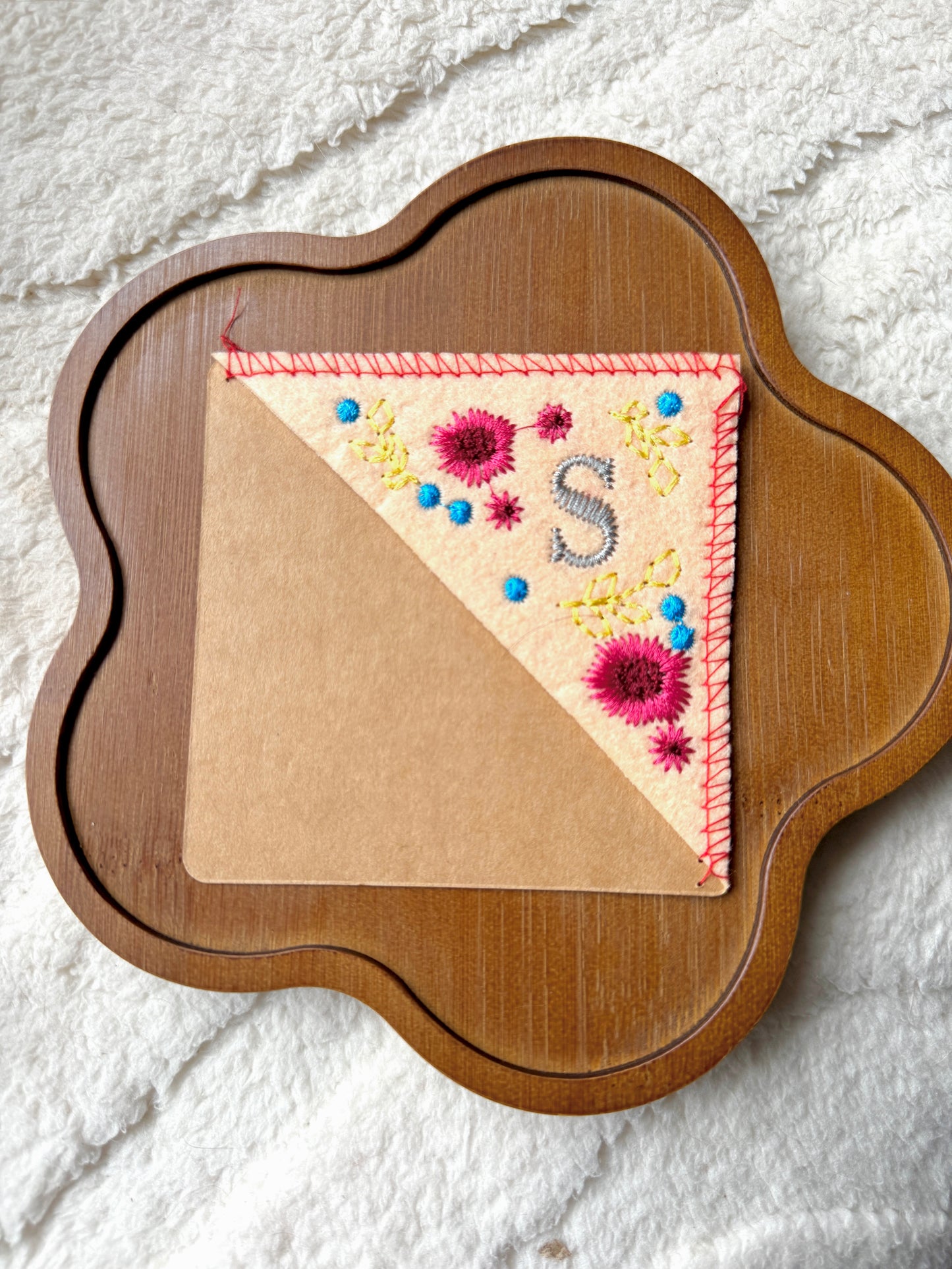 Embroidered Felt Corner Bookmark – Personalized Initial and Floral Design - Birth Flower Gift