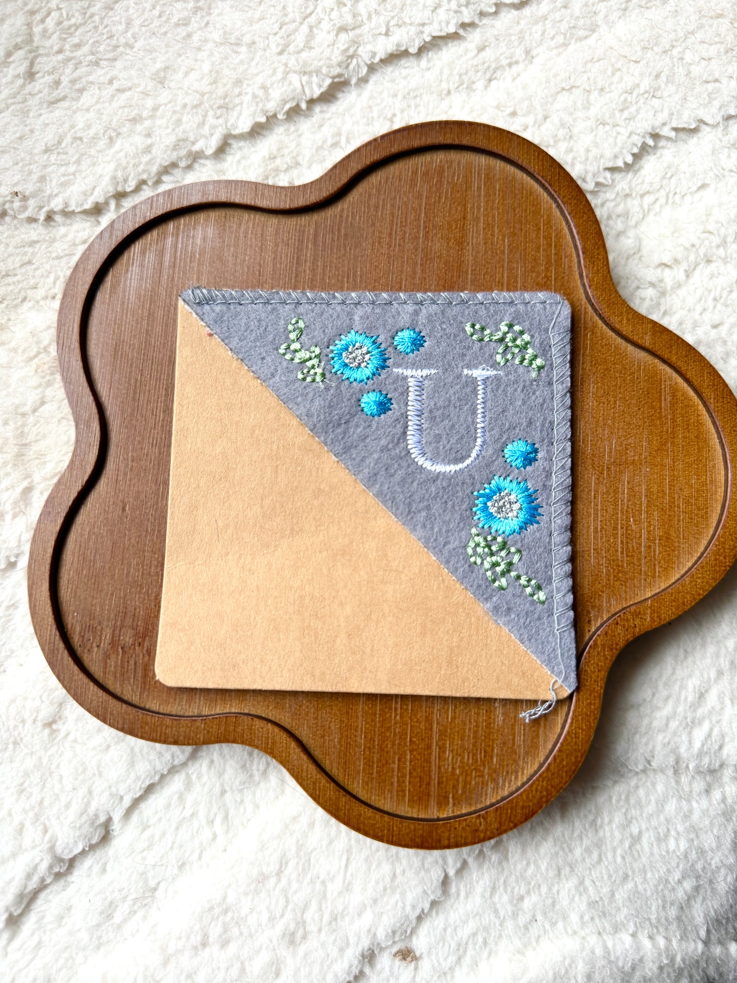 Embroidered Felt Corner Bookmark – Personalized Initial and Floral Design - Birth Flower Gift