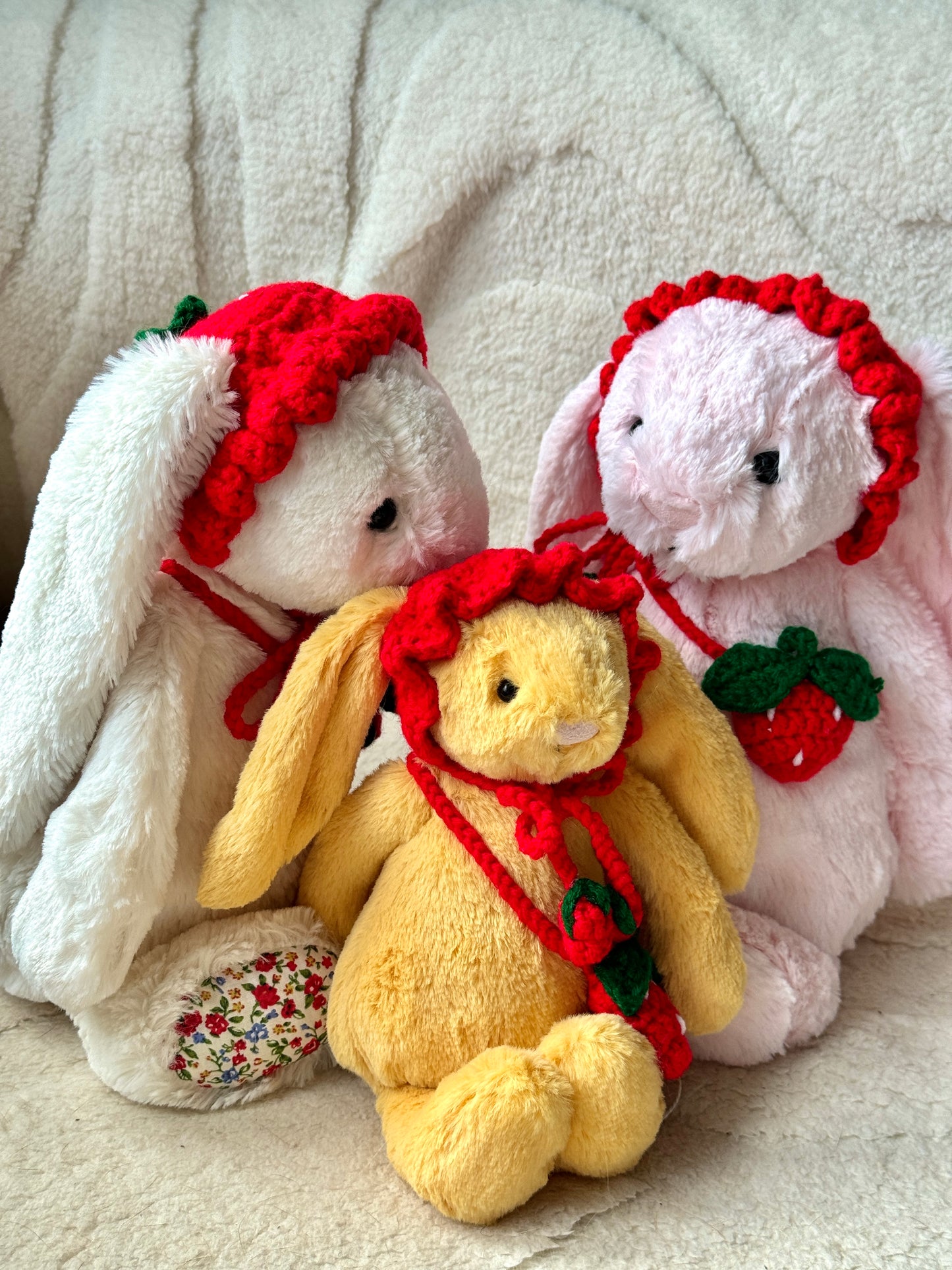 Crochet Strawberry Hat and Bag Set for Jellycat Bashful Bunny