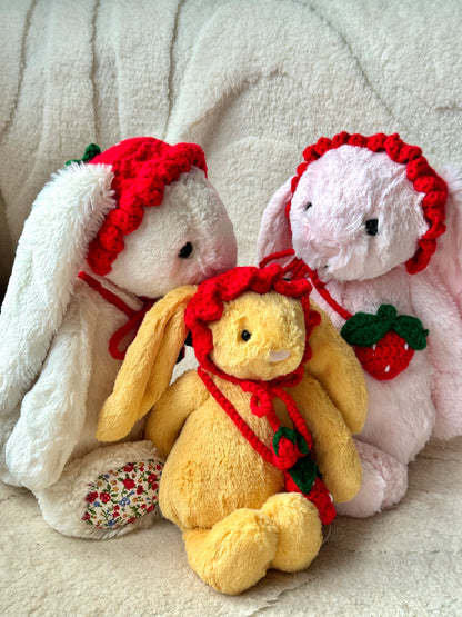 Crochet Strawberry Hat and Bag Set for Jellycat Bashful Bunny