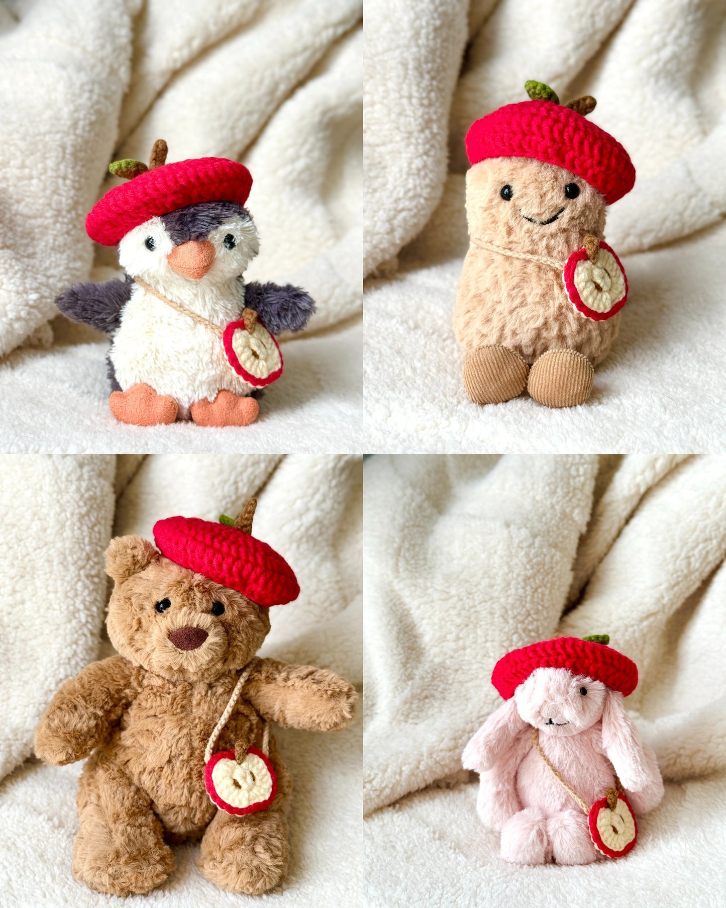 Crochet Apple Hat & Apple Slice Crossbody Bag Set | Fits 15cm Jellycat Plush (Custom Sizes Available) | Cute Stuffed Animal Outfit