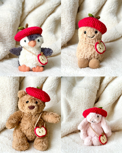 Crochet Apple Hat & Apple Slice Crossbody Bag Set | Fits 15cm Jellycat Plush (Custom Sizes Available) | Cute Stuffed Animal Outfit